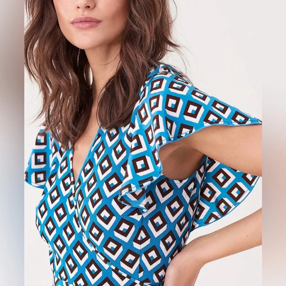 Diane von Furstenberg Avaya Ruffled Crepe Wrap Dress- Size M - Picture 9 of 11